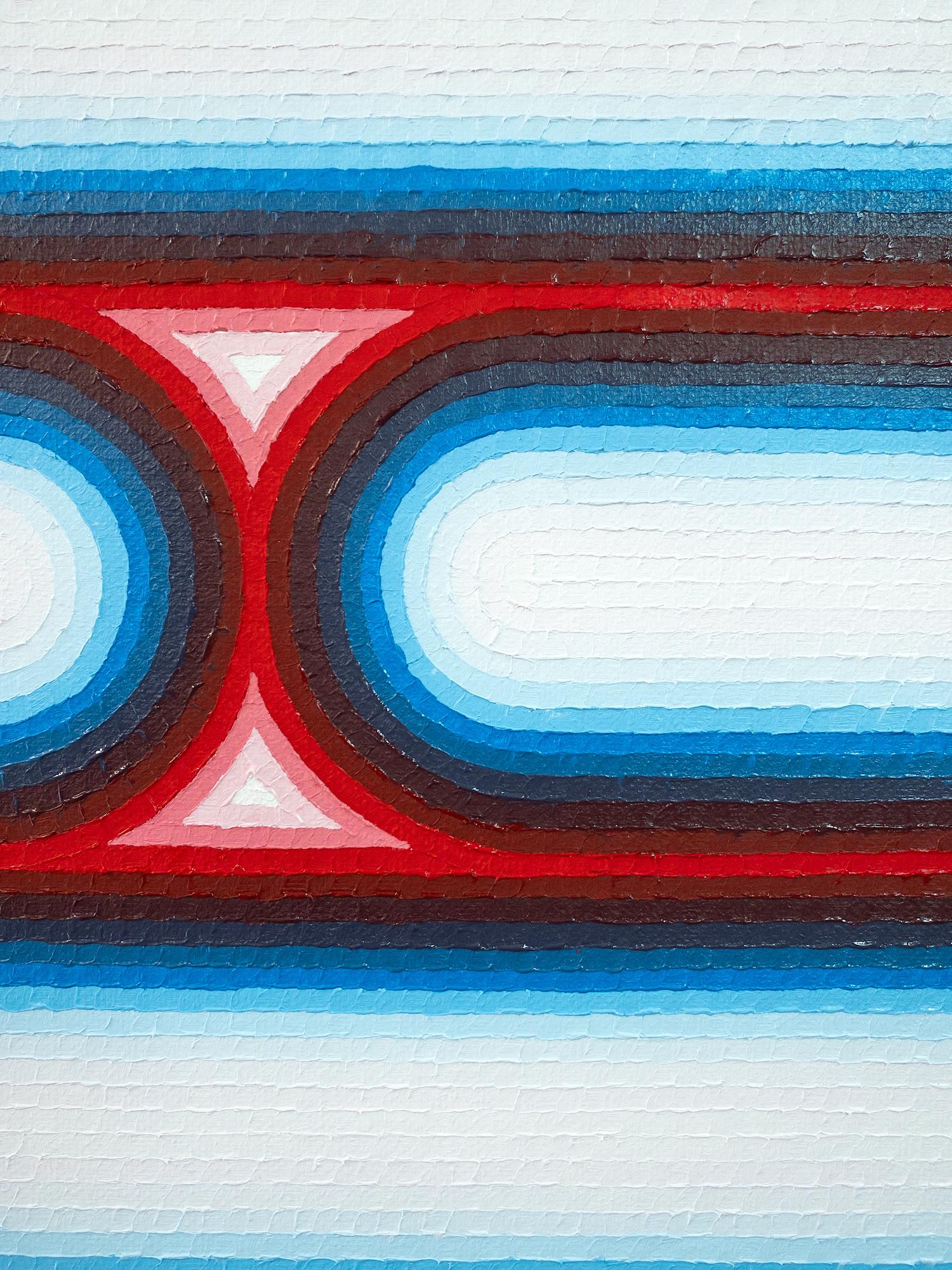 Wachs 2 von Mathieu Piffeteau – Abstraktes Gemälde, optische Illusion, Blau, Rot im Angebot 9