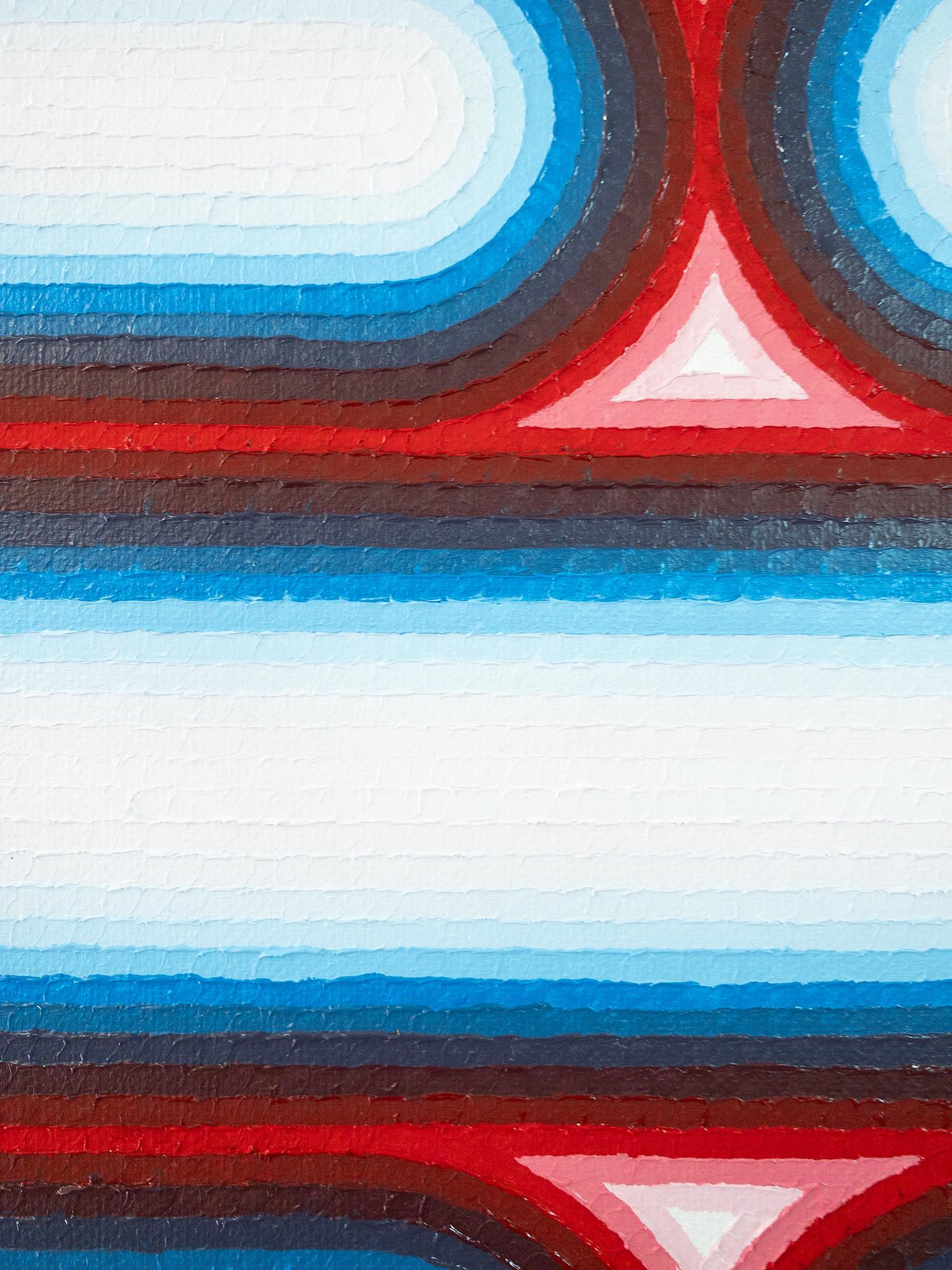 Wachs 2 von Mathieu Piffeteau – Abstraktes Gemälde, optische Illusion, Blau, Rot im Angebot 10