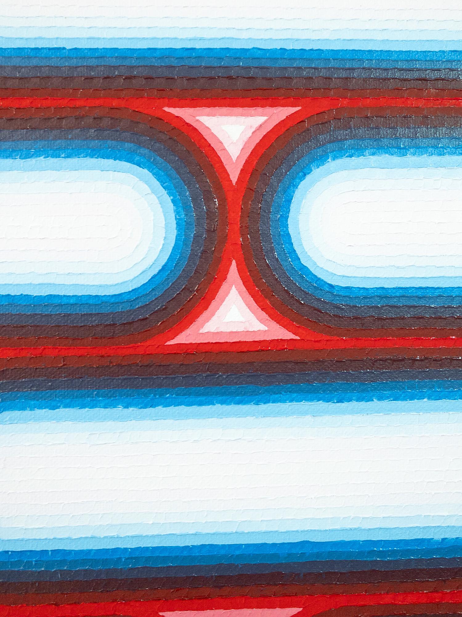 Wachs 2 von Mathieu Piffeteau – Abstraktes Gemälde, optische Illusion, Blau, Rot im Angebot 7