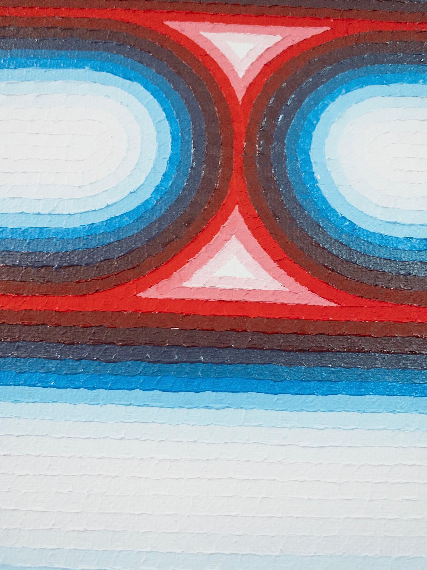 Wachs 2 von Mathieu Piffeteau – Abstraktes Gemälde, optische Illusion, Blau, Rot im Angebot 8