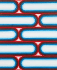 Wachs 2 von Mathieu Piffeteau – Abstraktes Gemälde, optische Illusion, Blau, Rot