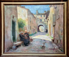 Grande scène de rue impressionniste française, rue du Pioch Saint-Pons-de-Thomières