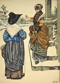 The Lovely Discussion - Woodcut by Mathilde Hérouard - 1920s
