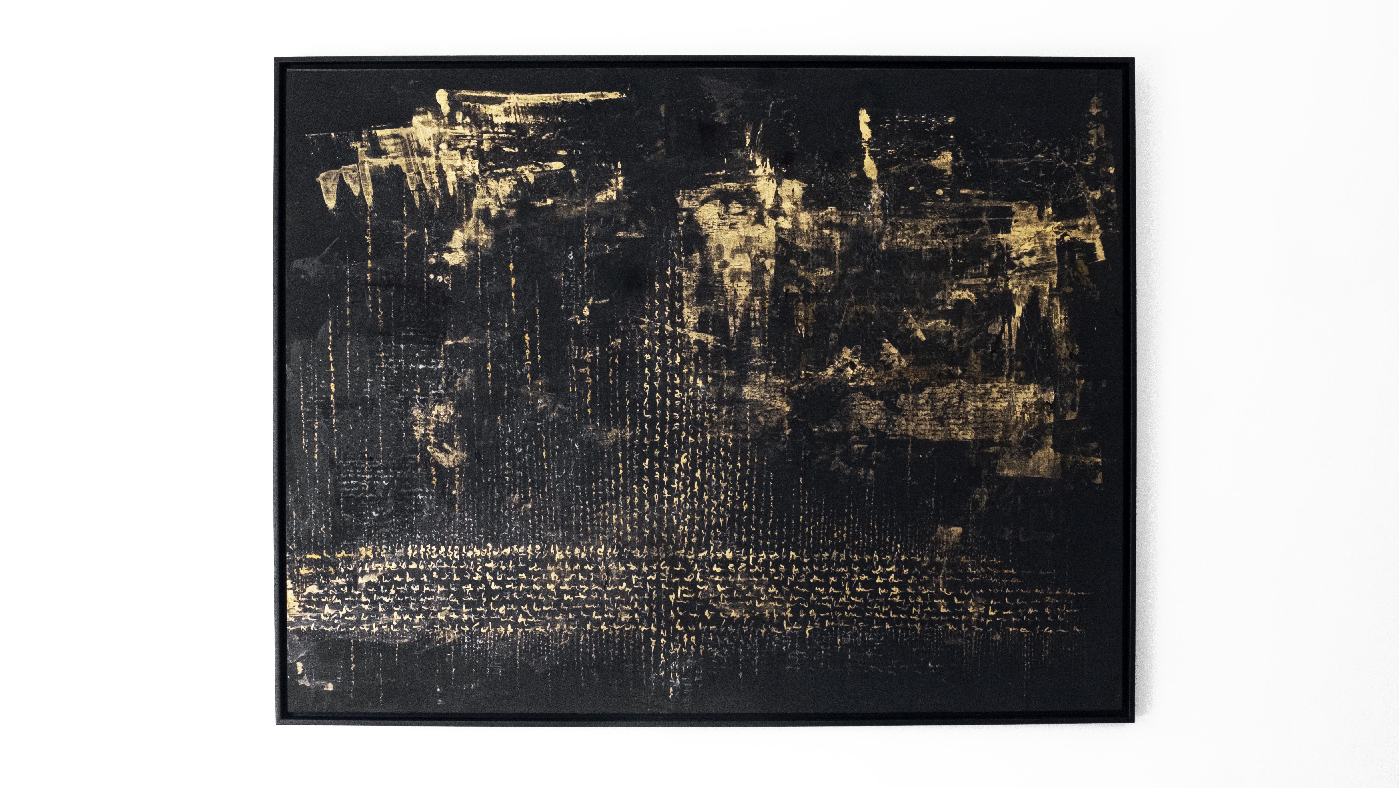 Mathilde Lefort Abstract Painting - Mathilde lefort  Prophecy - Ink, gold powder and iron on canvas 