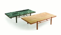 Mathilde rectangular beige low table with Golden stone top and metal copper