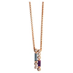 Mathon Paris Diamonds Aquamarine Amethyst Pink Gold Necklace