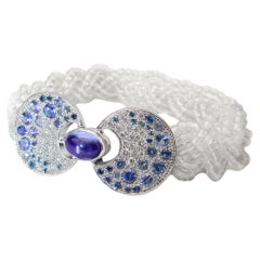 Mathon Paris Diamonds Blue Sapphires Tanzanite Rock Cristals White Gold Bracelet