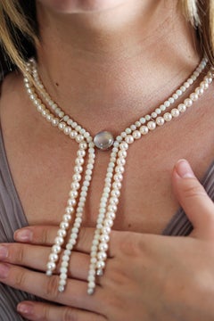 Mathon Paris Diamonds Moonstone Opals and Akoya Pearls White Gold Necklace