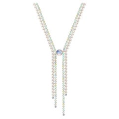 Mathon Paris Diamonds Moonstone Opals and Akoya Pearls White Gold Necklace