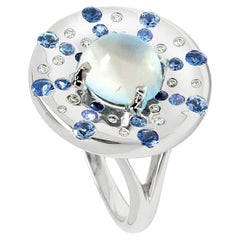 Mathon Paris Diamonds Moonstone Sapphires Bright Sapphires White Gold Ring