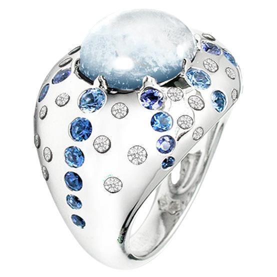 Mathon Paris Diamonds Sapphires Moonstone and White Gold Ring 