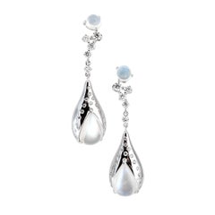 Mathon Paris Diamonds Sapphires Moonstones and White Gold Earrings