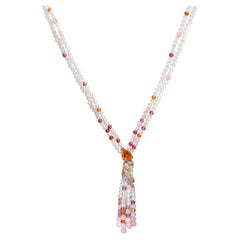 Mathon Paris Diamonds Spessartite Garnet Rhodolite White Topaz Beads Necklace