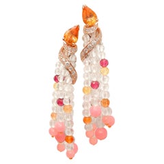 Mathon Paris Diamonds Spessartite Garnets Rhodolite White Topaz Beads Earrings