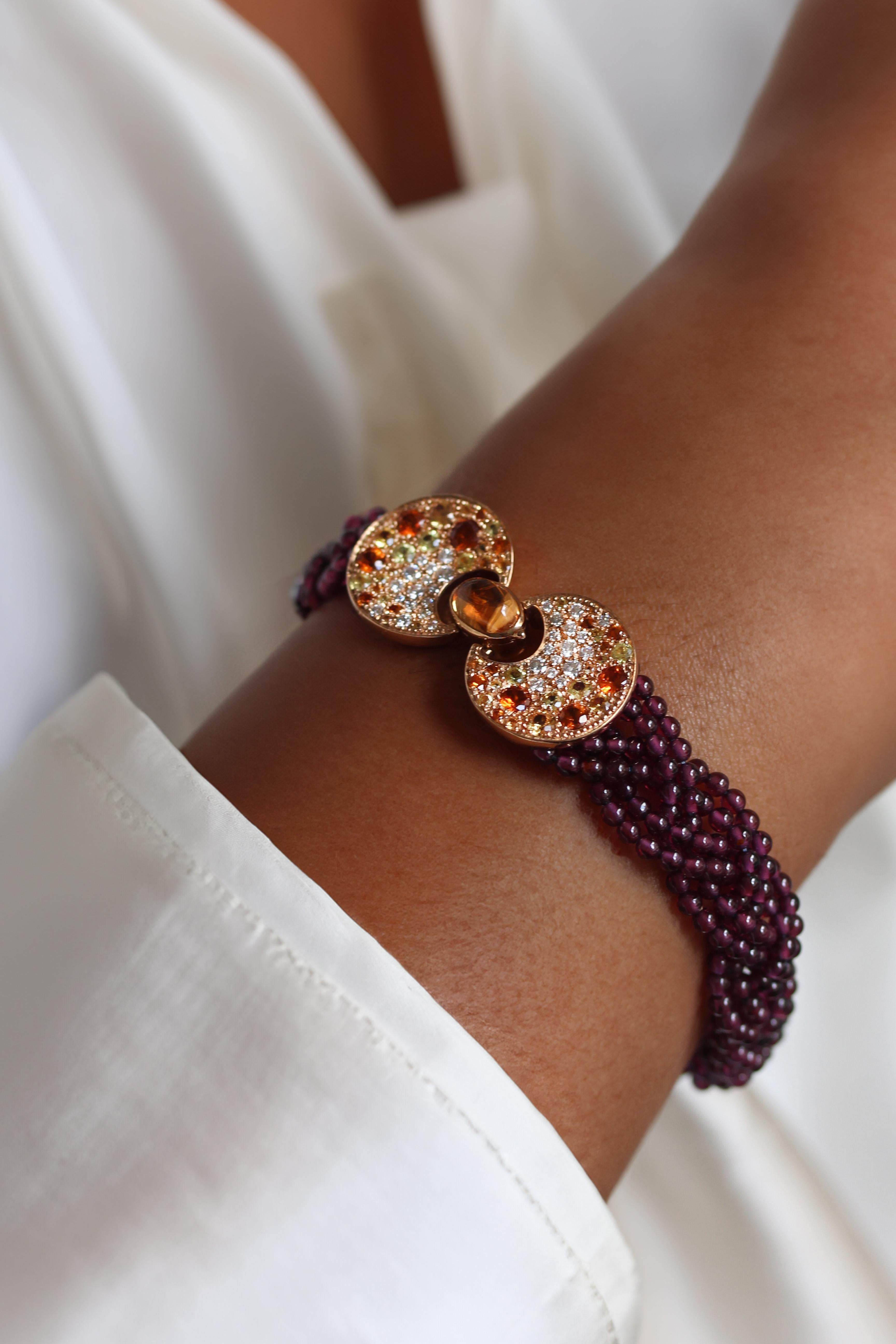 Contemporary Mathon Paris Diamonds Spessartite Garnets Sapphires Rhodolite Garnets Bracelet For Sale