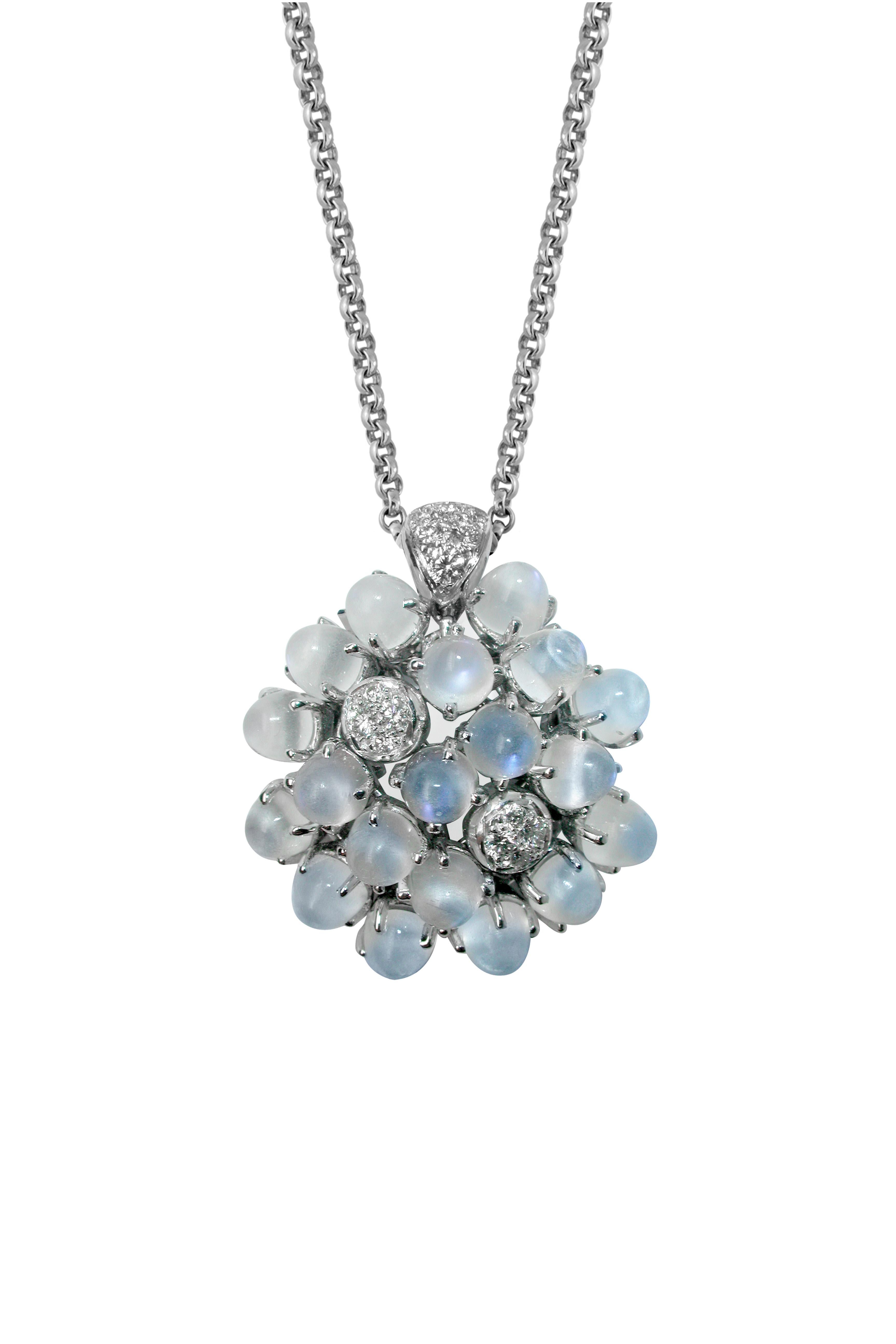 Cabochon Mathon Paris Moonstones, Diamonds and White Gold necklace For Sale