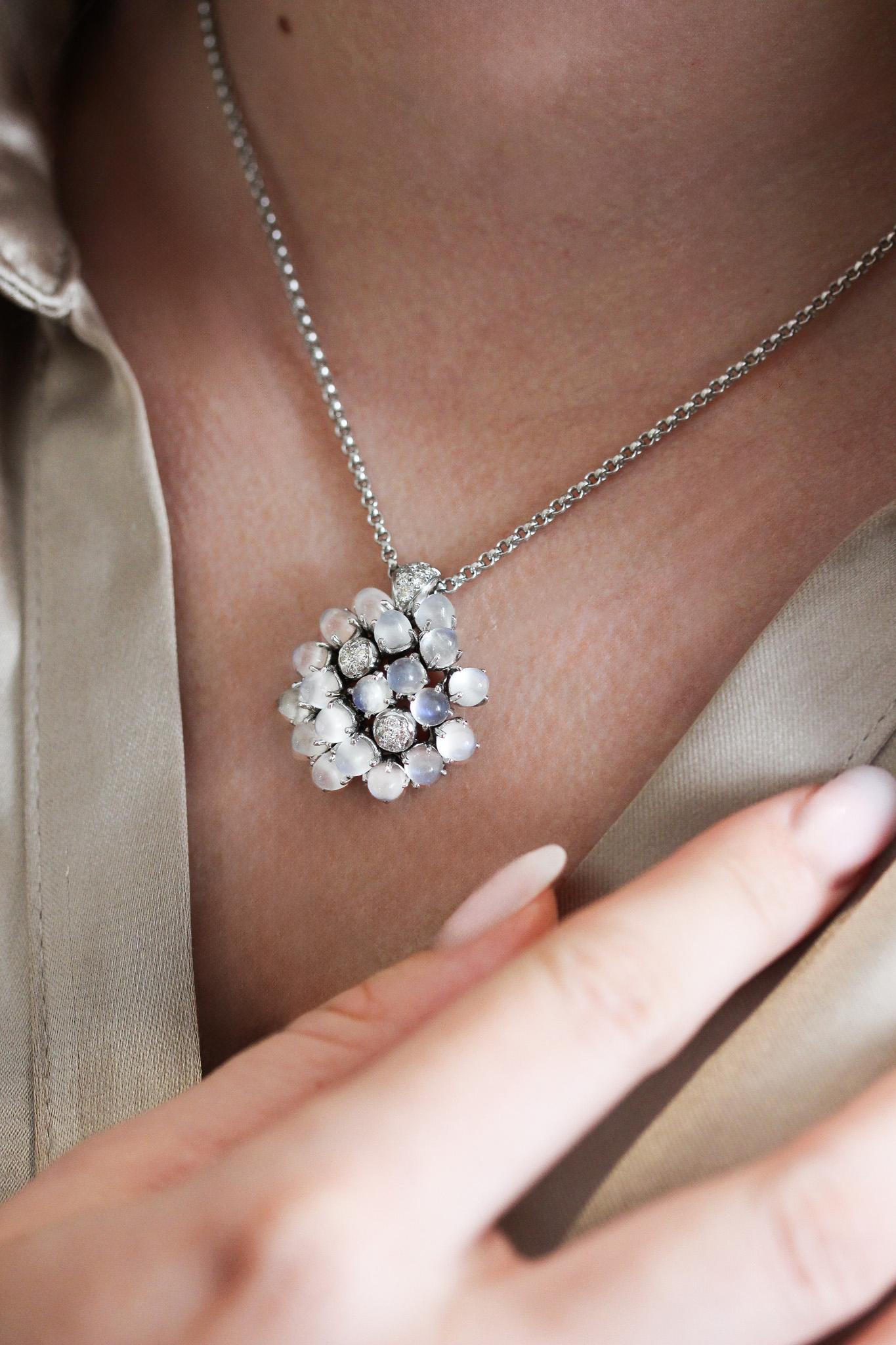 Women's or Men's Mathon Paris Moonstones, Diamonds and White Gold necklace For Sale
