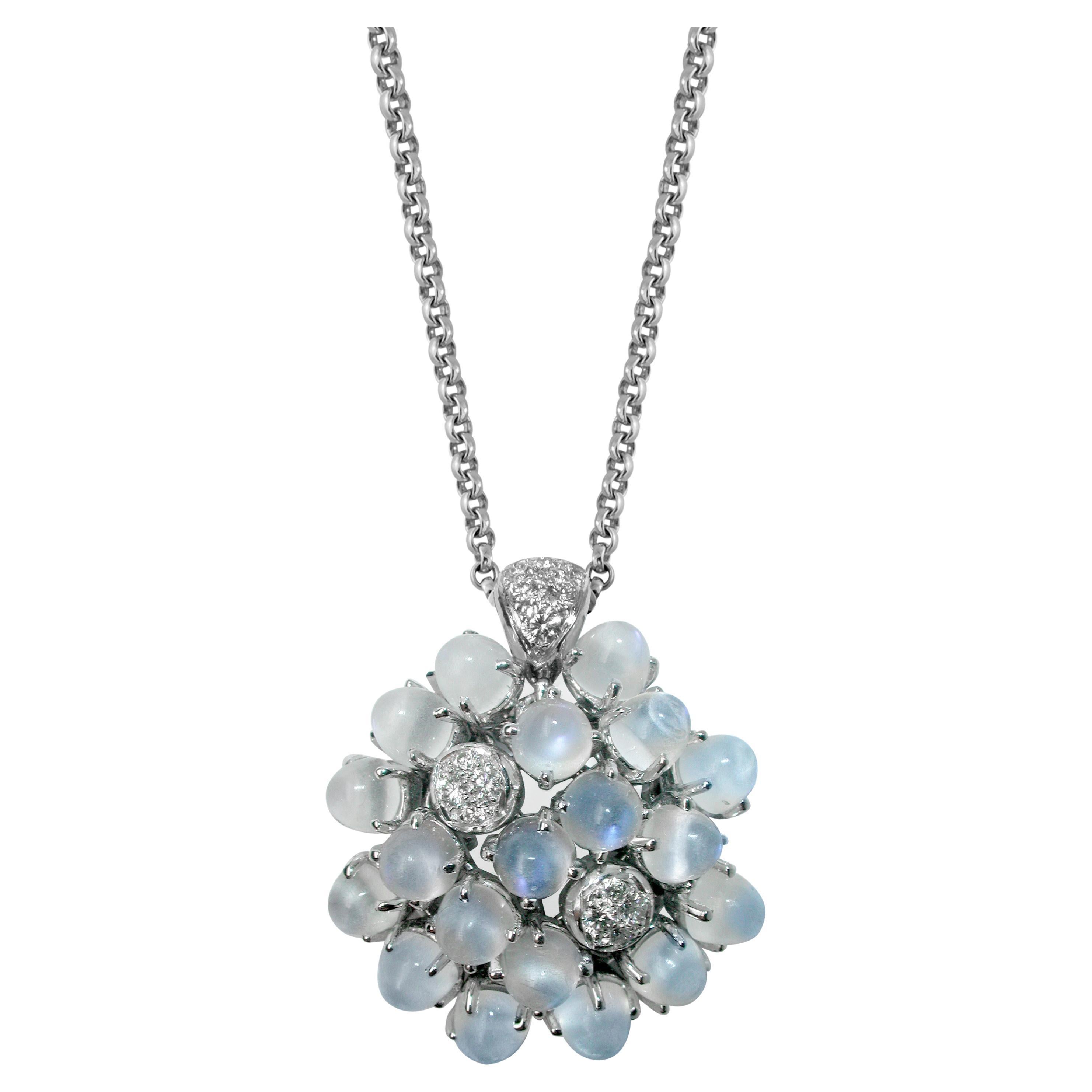 Mathon Paris Moonstones, Diamonds and White Gold necklace For Sale