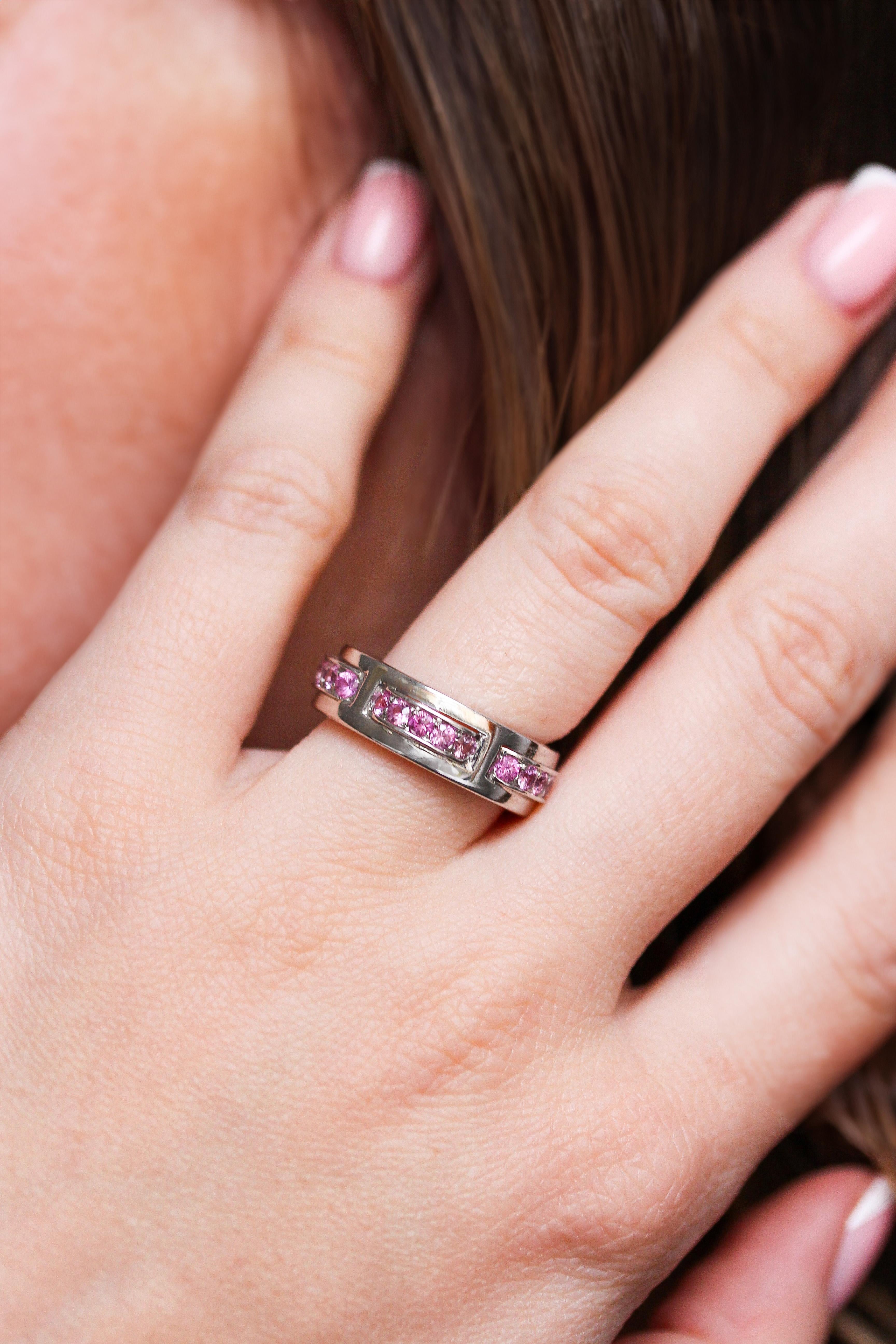 Contemporary Mathon Paris Pink Sapphires and White Gold Ring For Sale