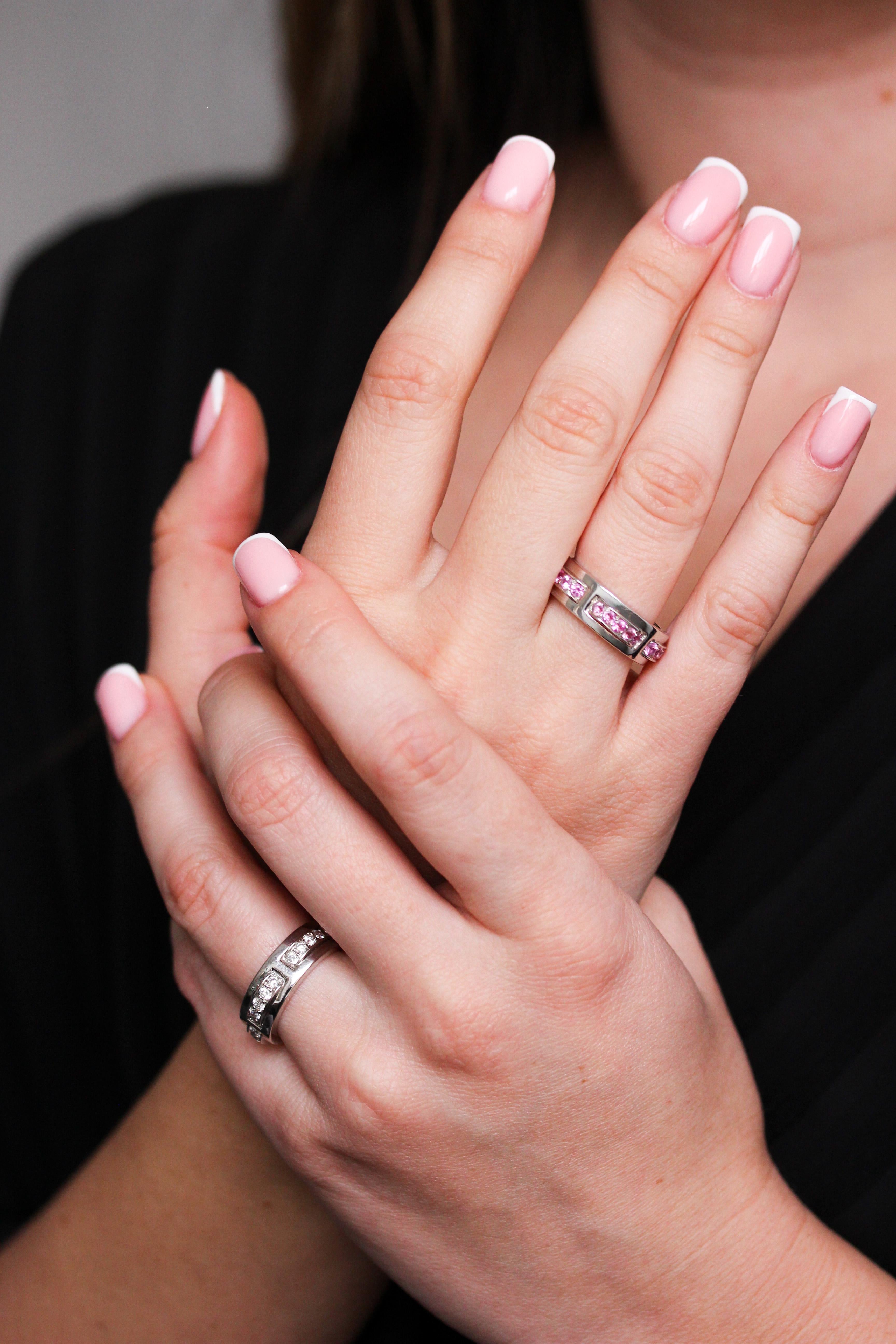 Brilliant Cut Mathon Paris Pink Sapphires and White Gold Ring For Sale