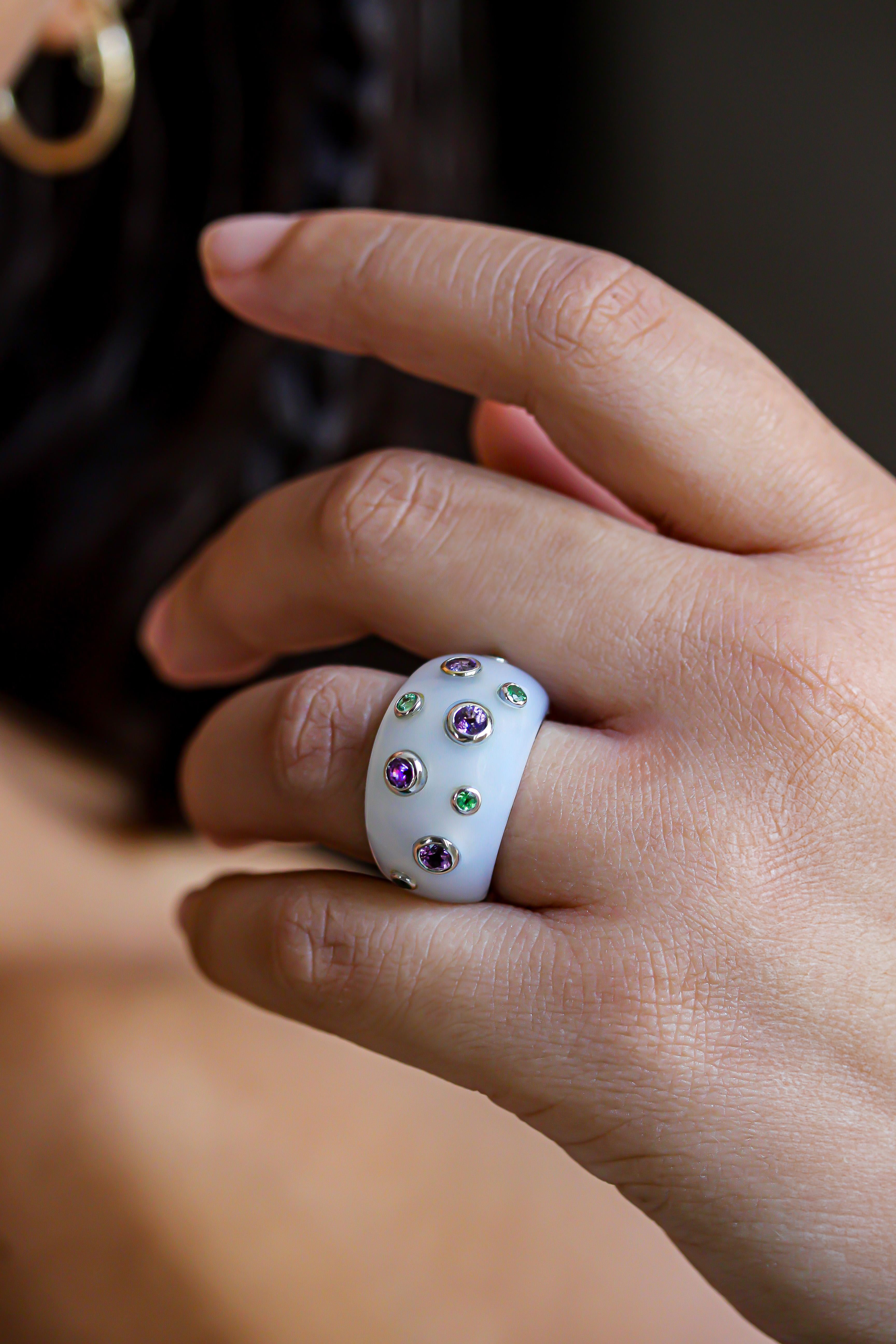 Lagon ring by Mathon Paris at Second Petale Gallery

About the Gemstones : 
- Pink sapphires 
- Tsavorites 
- Chalcedony

ABOUT the CREATOR
MATHON PARIS : FRENCH STYLE SINCE 1931
