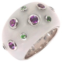 Mathon Paris Pink sapphires Tsavorites Chalcedony White Gold Ring