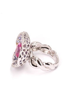 Mathon Paris Purple sapphires, pink sapphires, diamonds and White Gold Ring