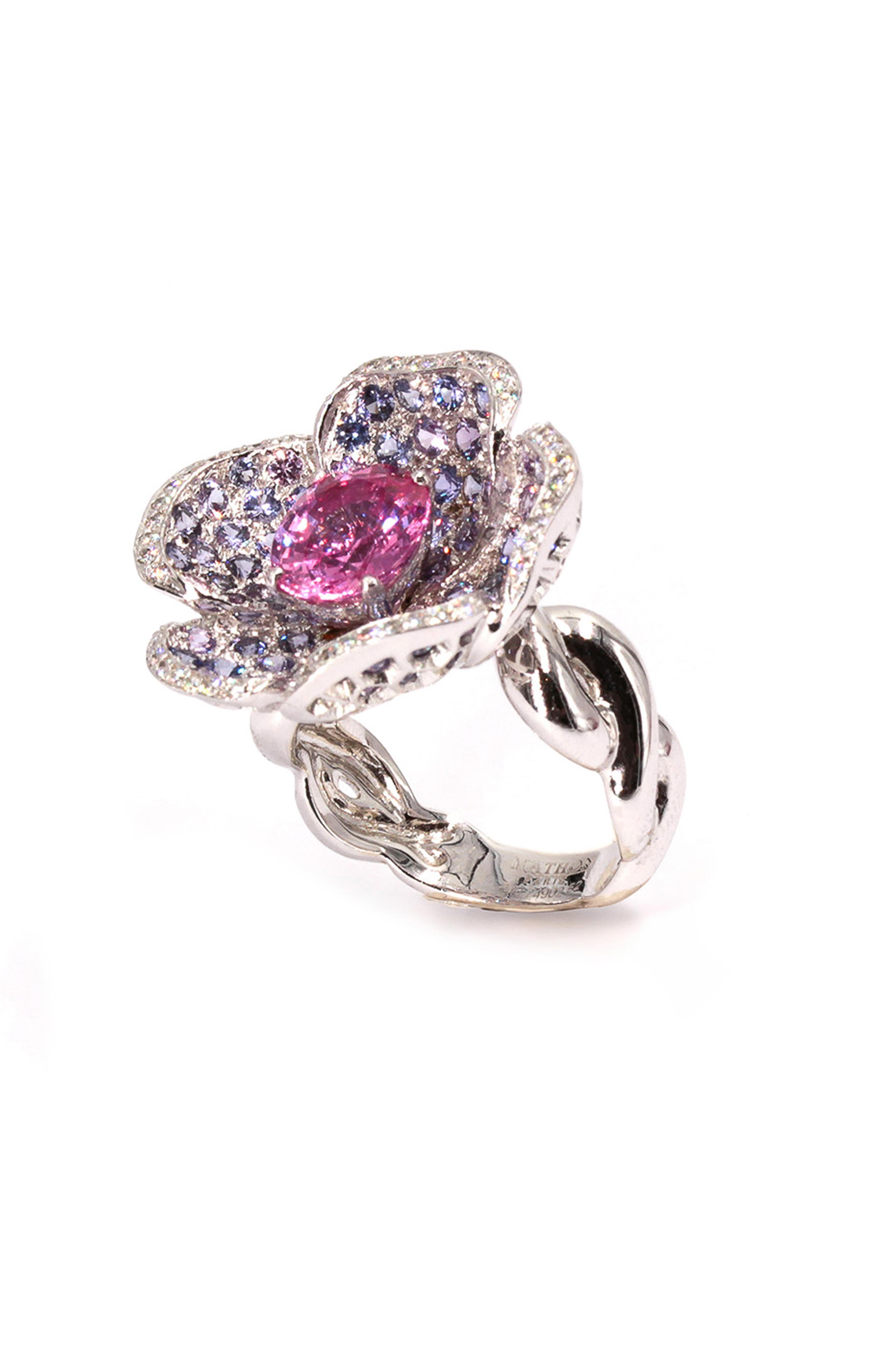 Contemporary Mathon Paris Purple sapphires, pink sapphires, diamonds and White Gold Ring For Sale