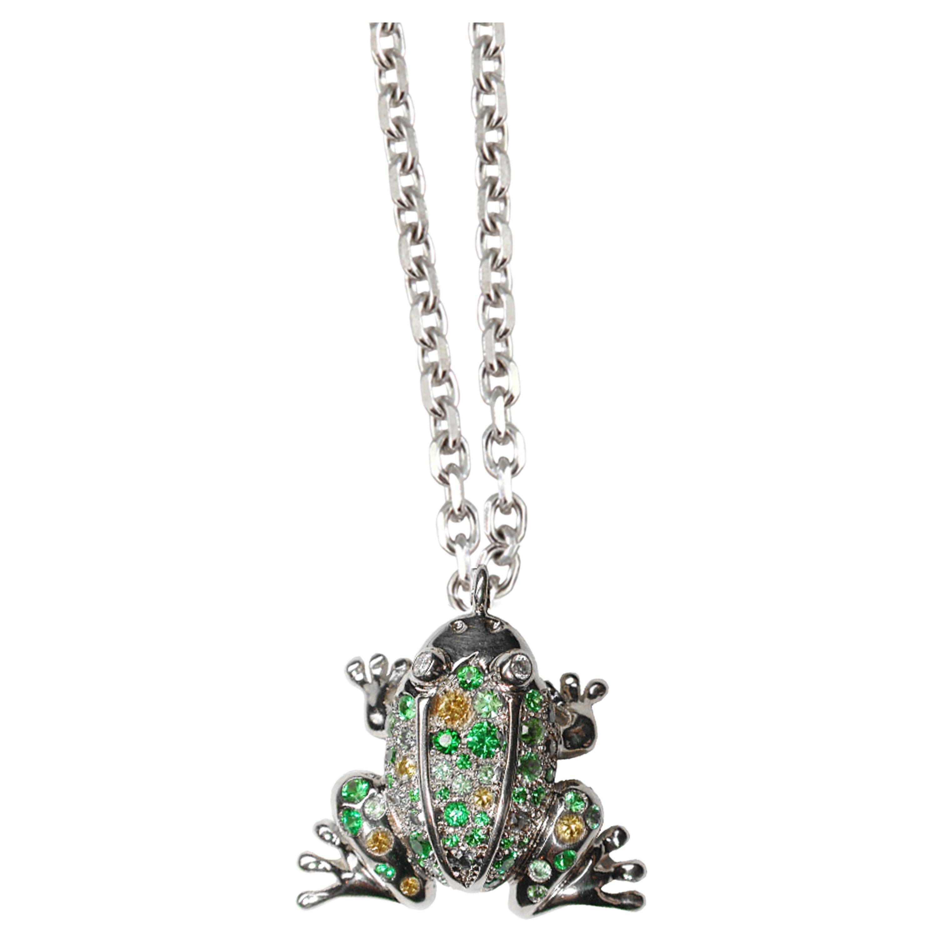 Mathon Paris Tsavorite and Demantoide Garnets, Diamonds and White Gold Necklace For Sale