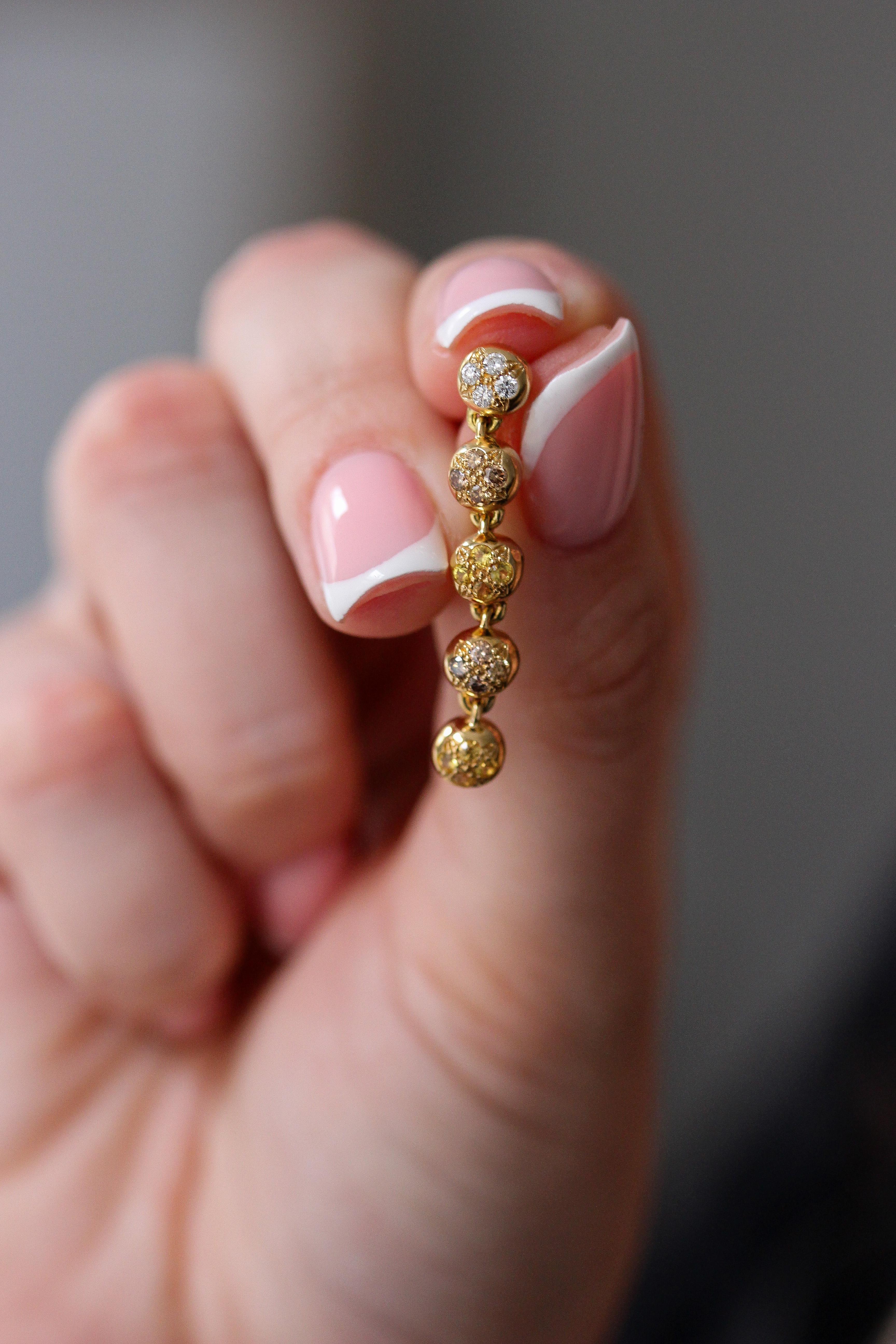 Contemporary Mathon Paris Yellow Sapphires, Diamonds, Brown Diamonds and Yellow Gold Earrings For Sale