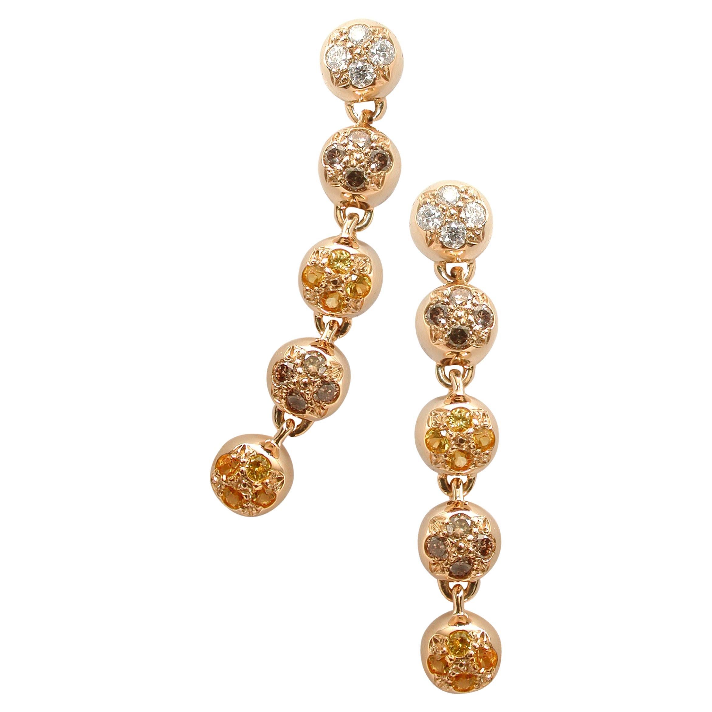 Boucles d'oreilles Mathon Paris saphirs jaunes, diamants, diamants bruns et or jaune en vente