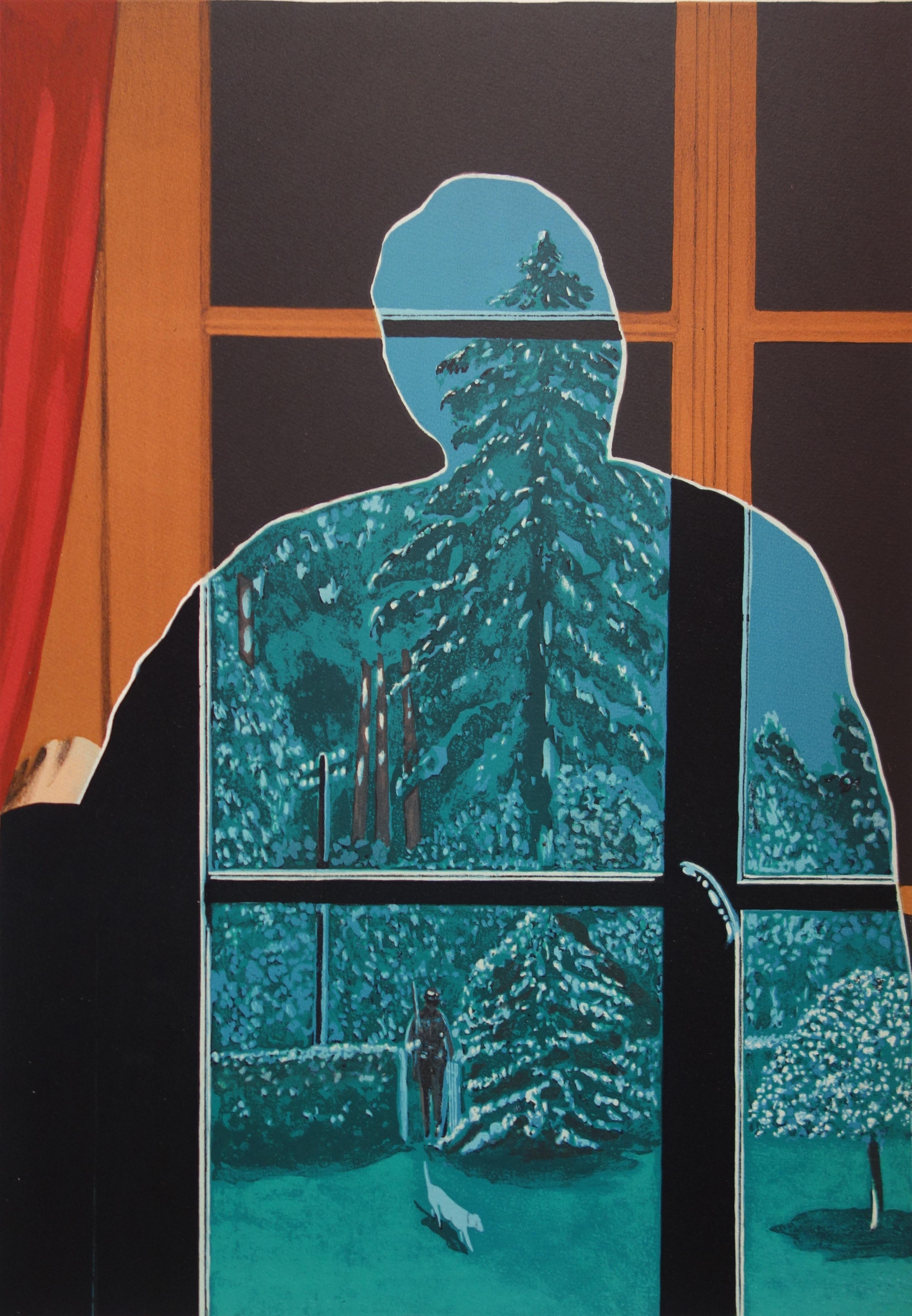 Tribute to Magritte - Original handsigned lithograph - Surrealist Print by Mathon