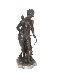 Mathurin Moreau (1822-1912), Diana, patinated bronze on a marble base