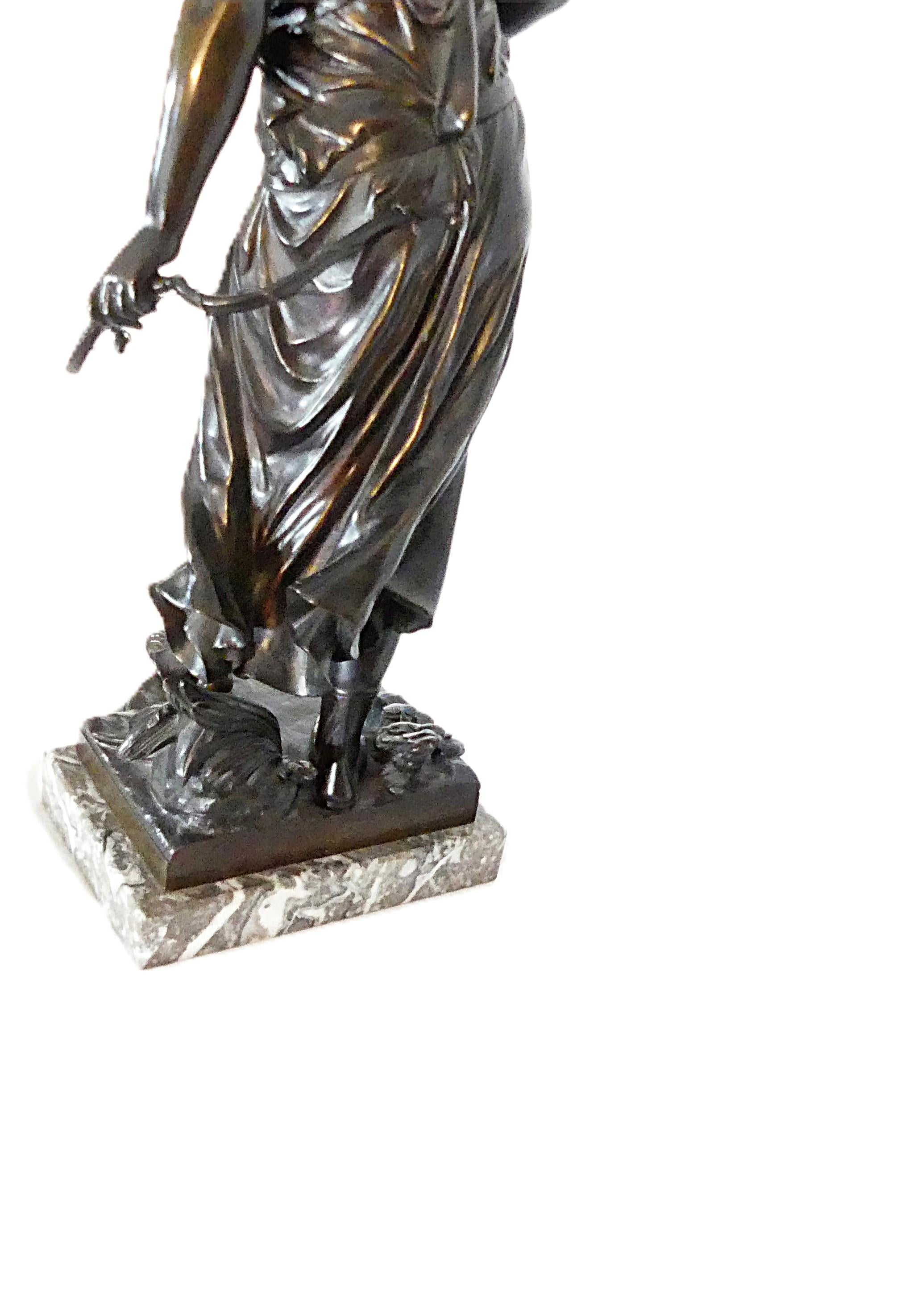 Mathurin Moreau (1822-1912), Diana, bronce patinado sobre base de mármol en venta 1