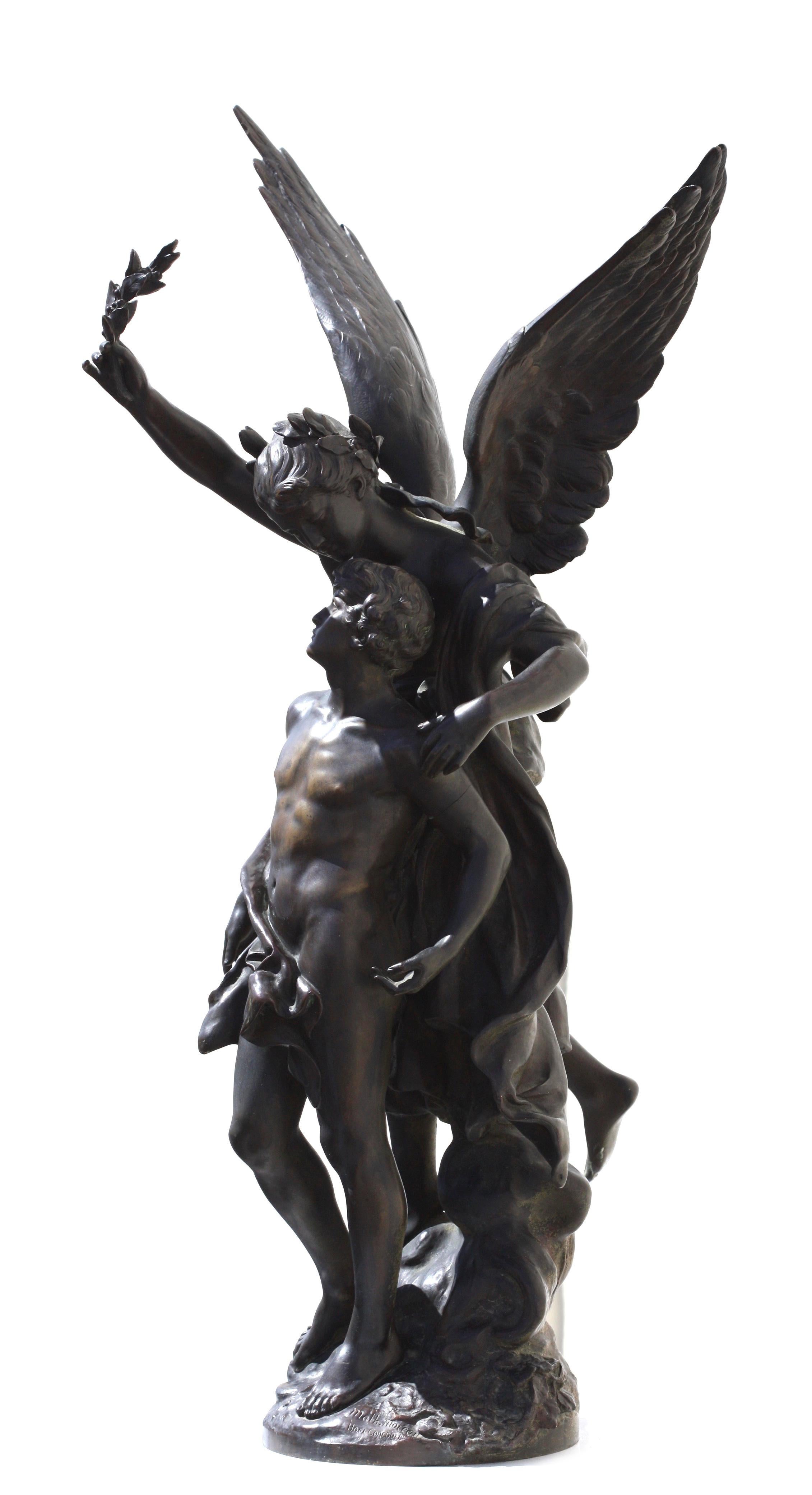 Mathurin Moreau (1822-1912).
A bronze sculpture La Torche (The Torch), French School
mid brown patina, finely cast and chiseled, signed Math Moreau 
 Hors Concours
 Height to top of wing 29 in. (73.66 cm.) 
 Width 12 in. (30.48