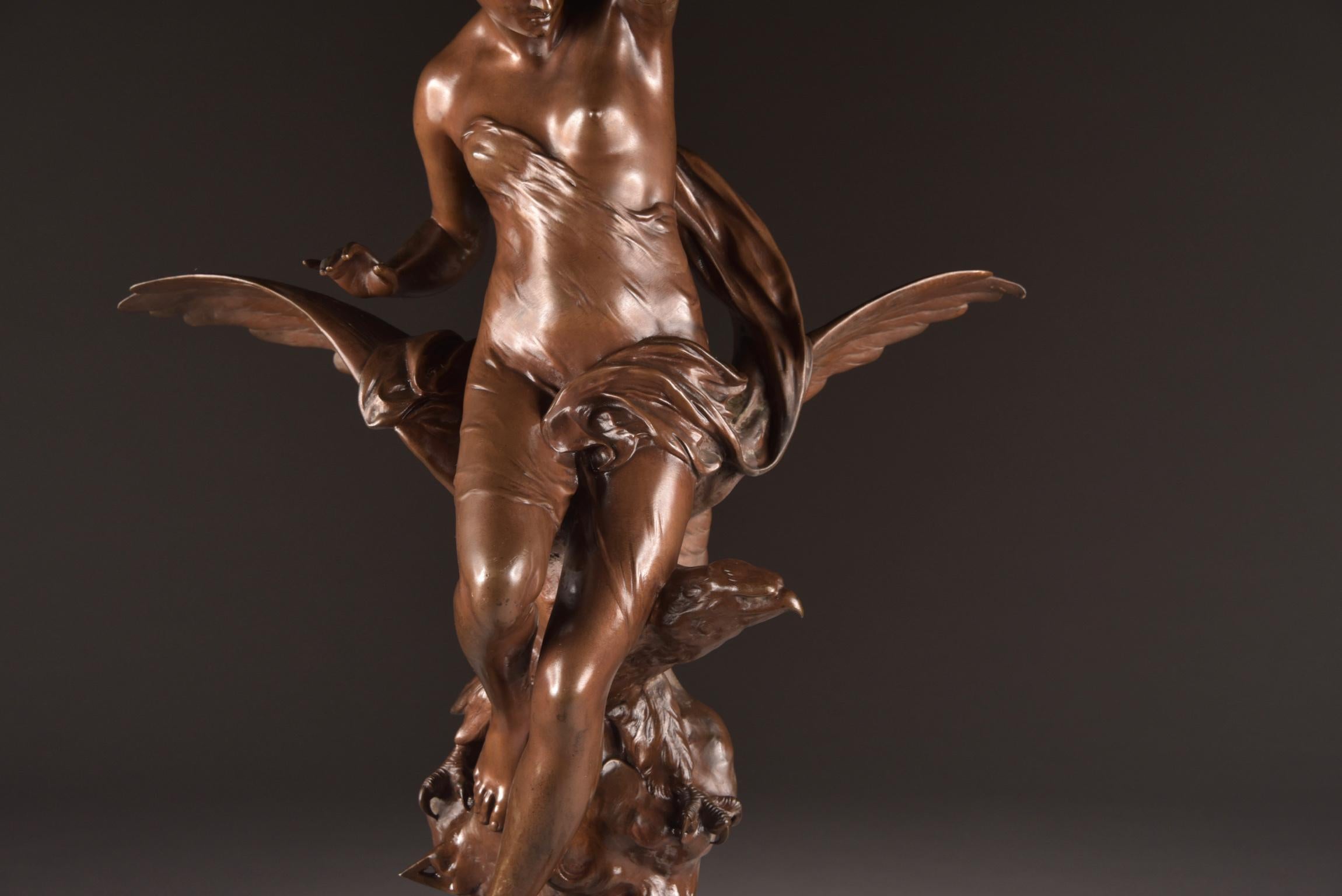 Very large and beautifully executed bronze statue of a winged female figure called 