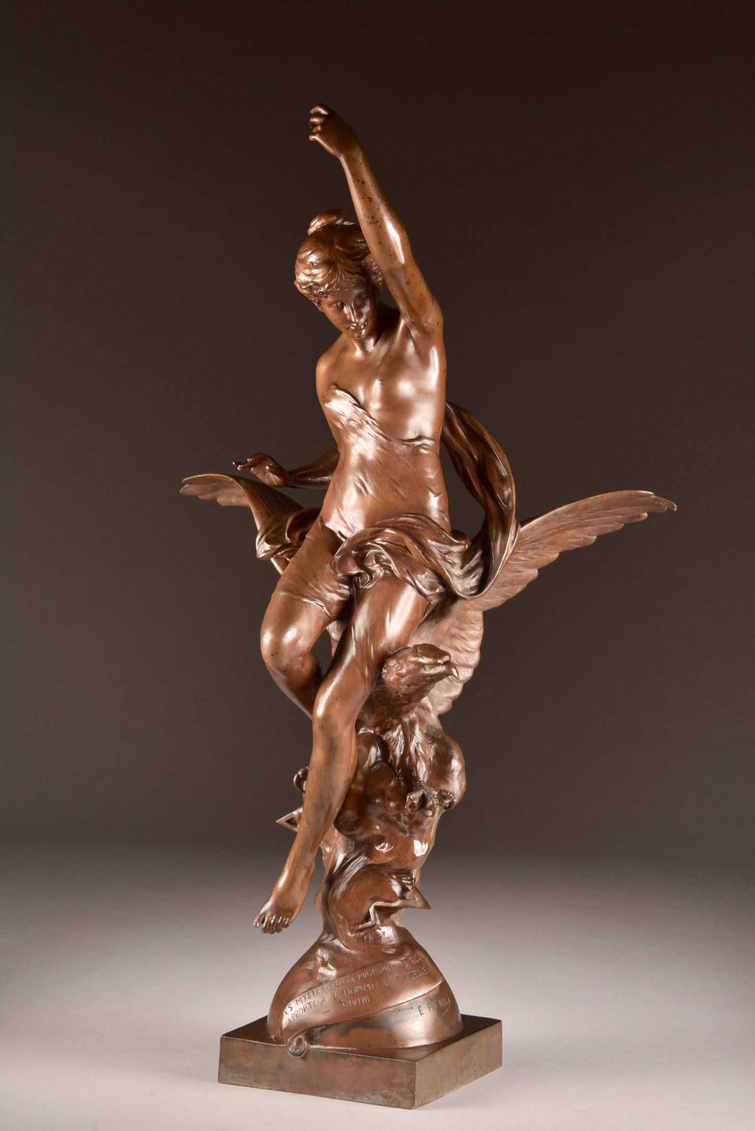 French Mathurin Moreau, La Rosée, Large Statue of a Winged Female Figure