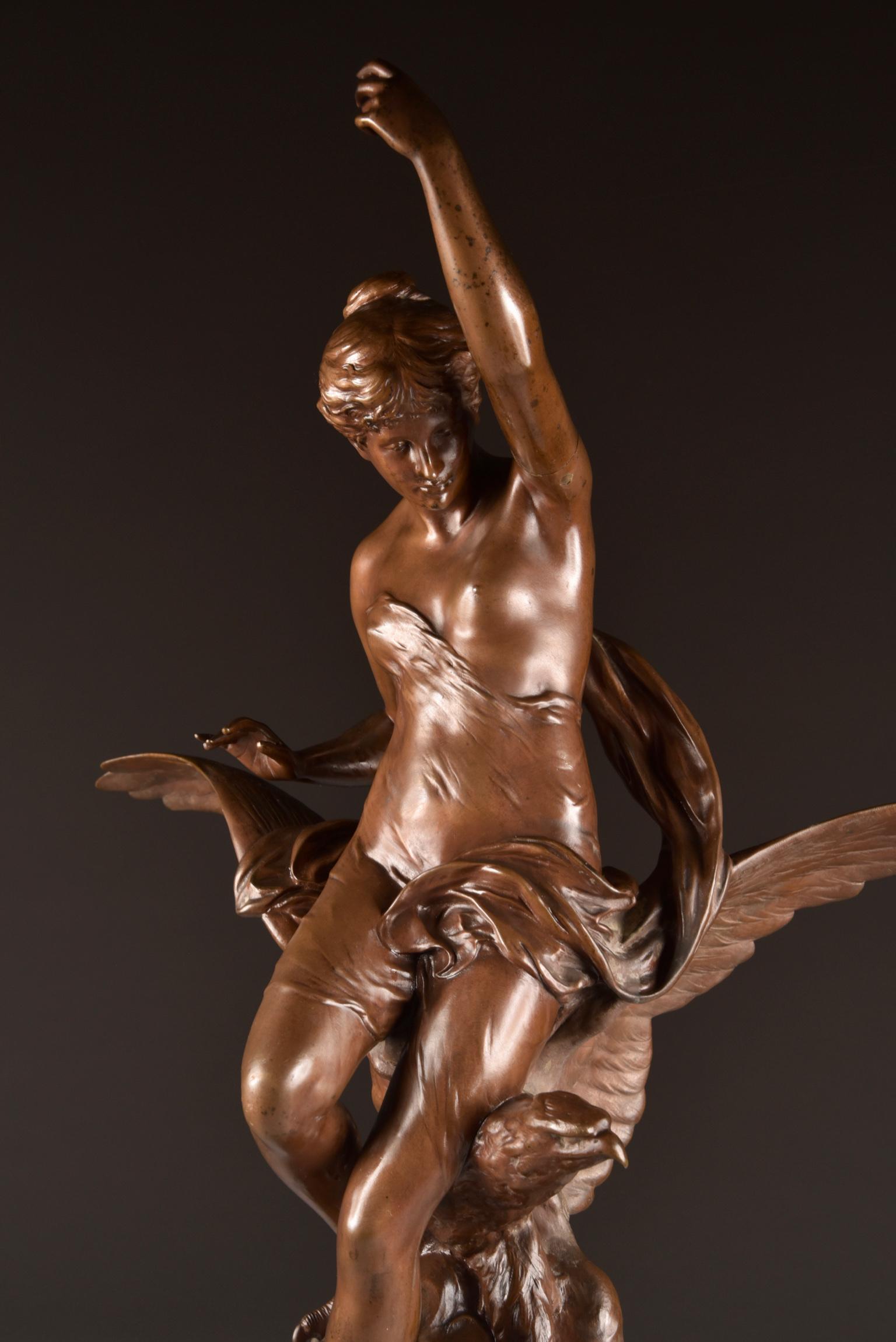 Mathurin Moreau, La Rosée, Large Statue of a Winged Female Figure In Good Condition In Heukelum, NL