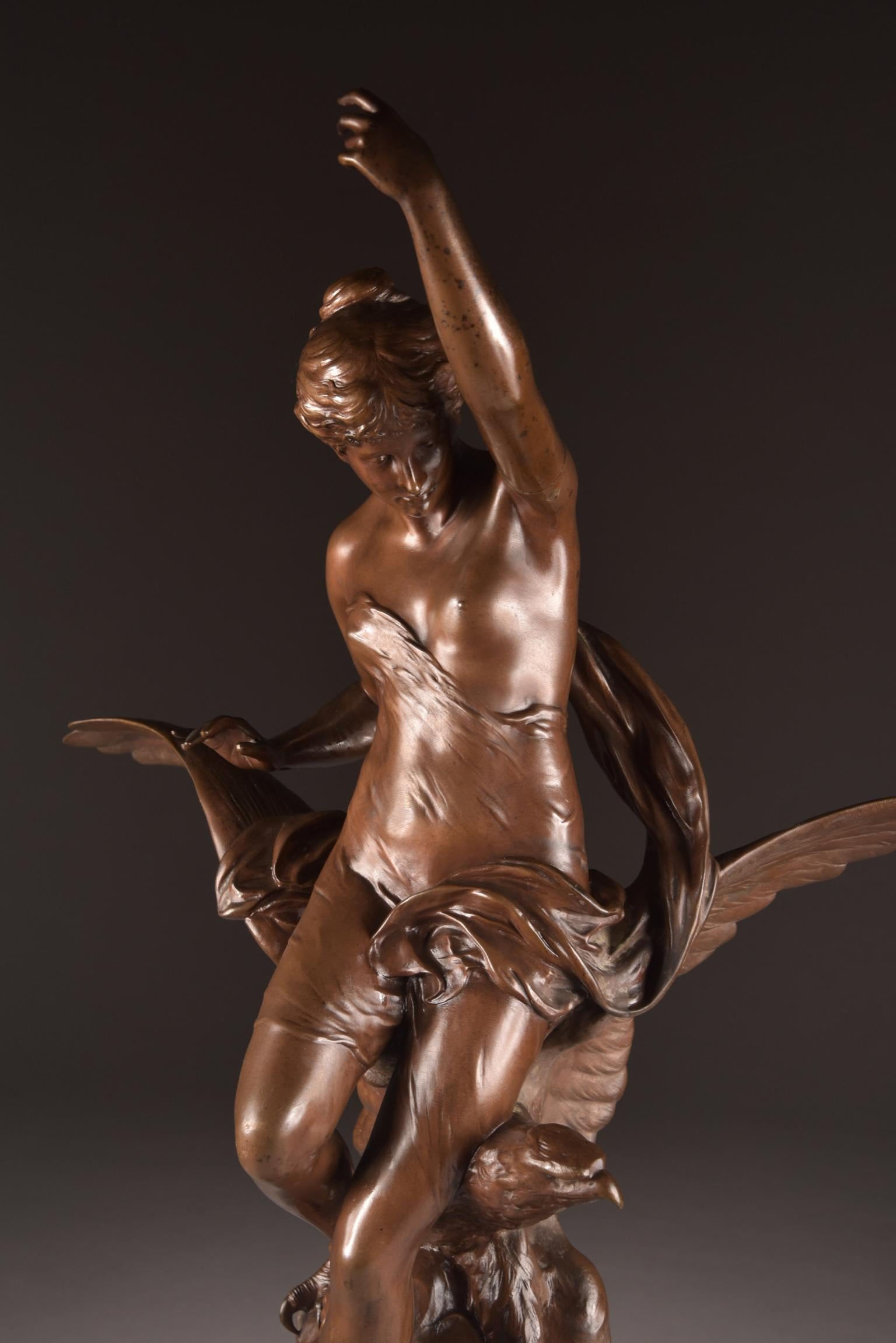Late 19th Century Mathurin Moreau, La Rosée, Large Statue of a Winged Female Figure