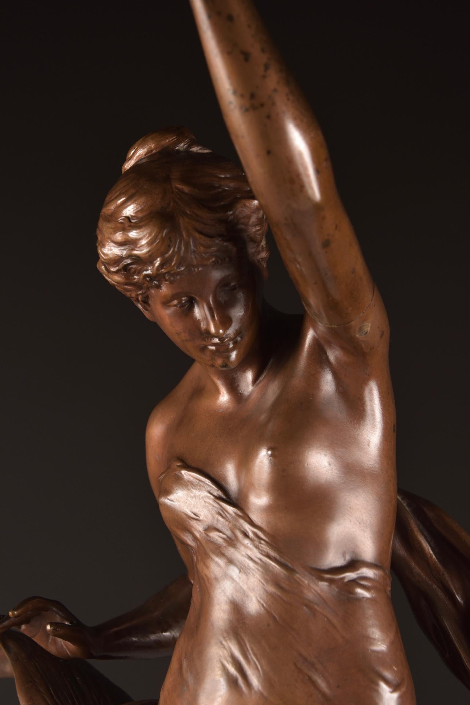 Bronze Mathurin Moreau, La Rosée, Large Statue of a Winged Female Figure