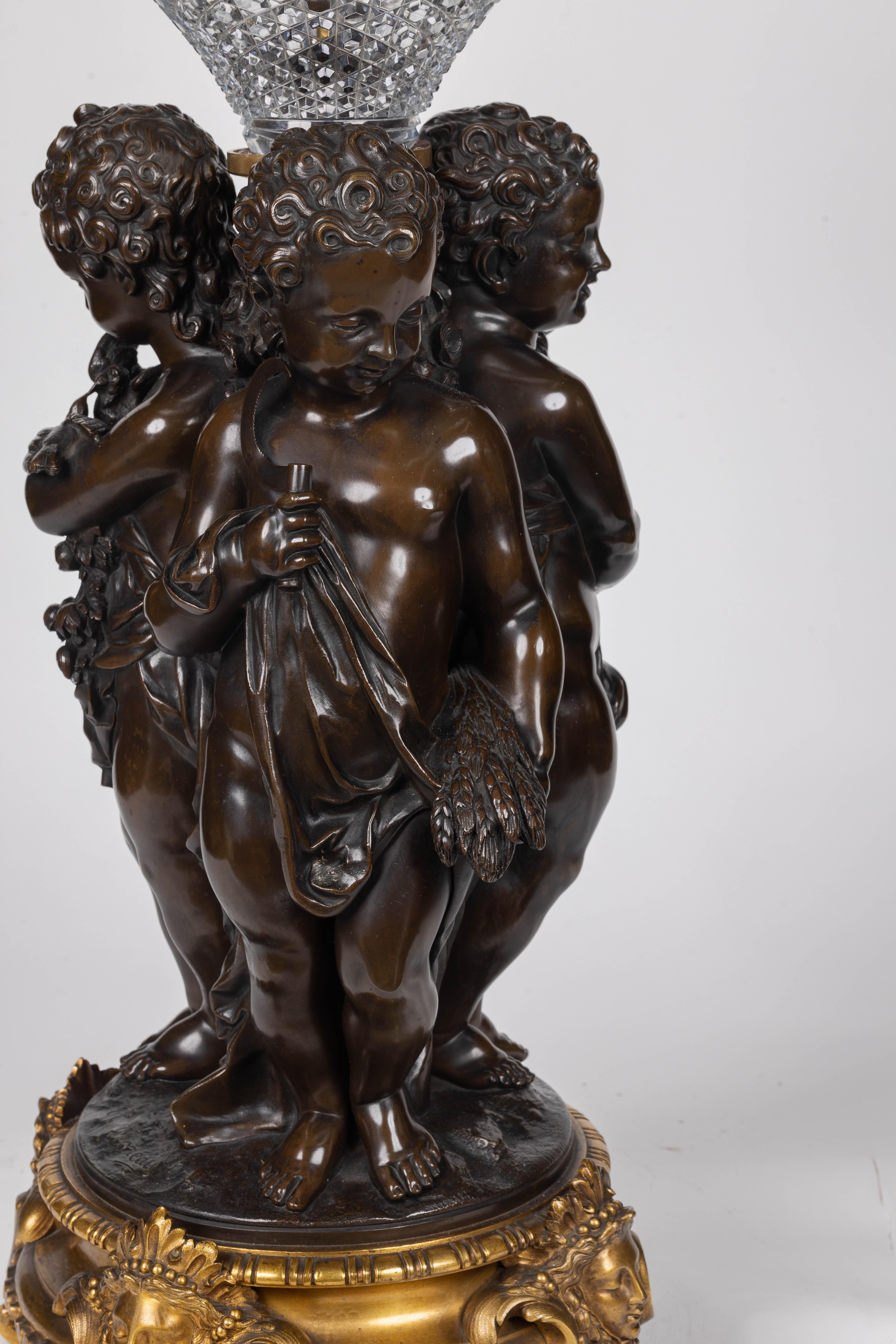 Mathurin Moreau, A Monumental French Bronze and Crystal Figural Centerpiece For Sale 1