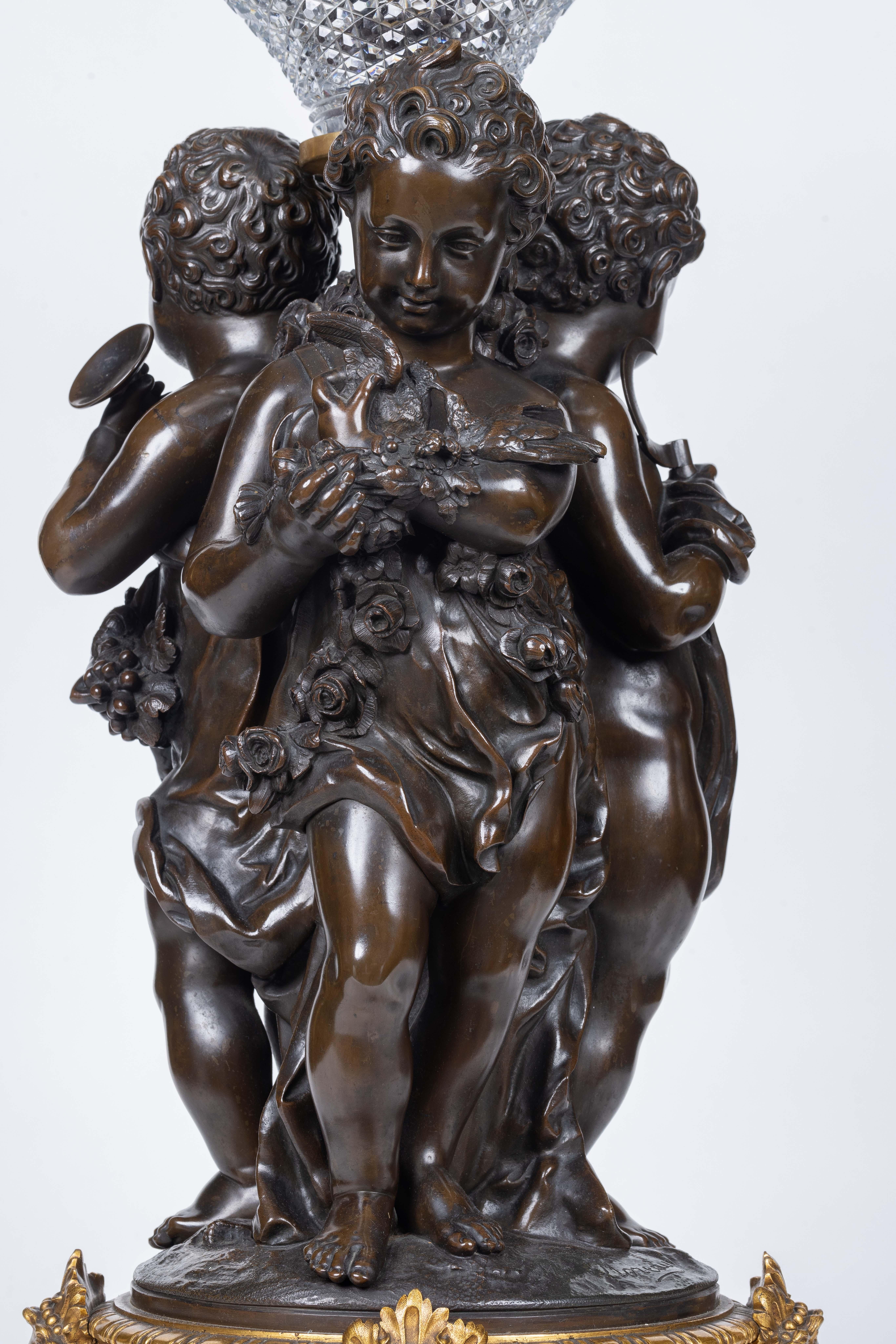 Mathurin Moreau, A Monumental French Bronze and Crystal Figural Centerpiece For Sale 2