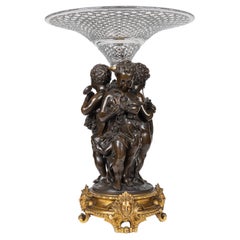 Mathurin Moreau, A Monumental French Bronze and Crystal Figural Centerpiece
