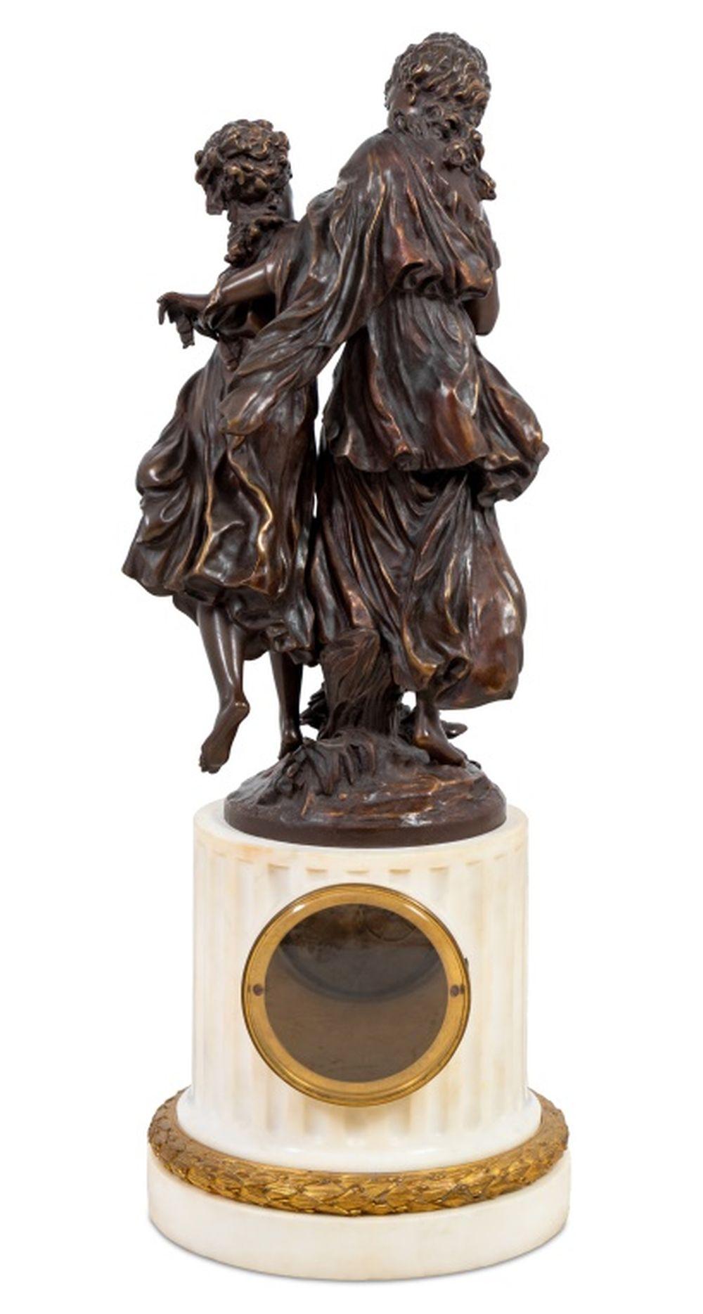 Mathurin Moreau Bronze & Marble Figural Clock In Good Condition For Sale In Astoria, NY