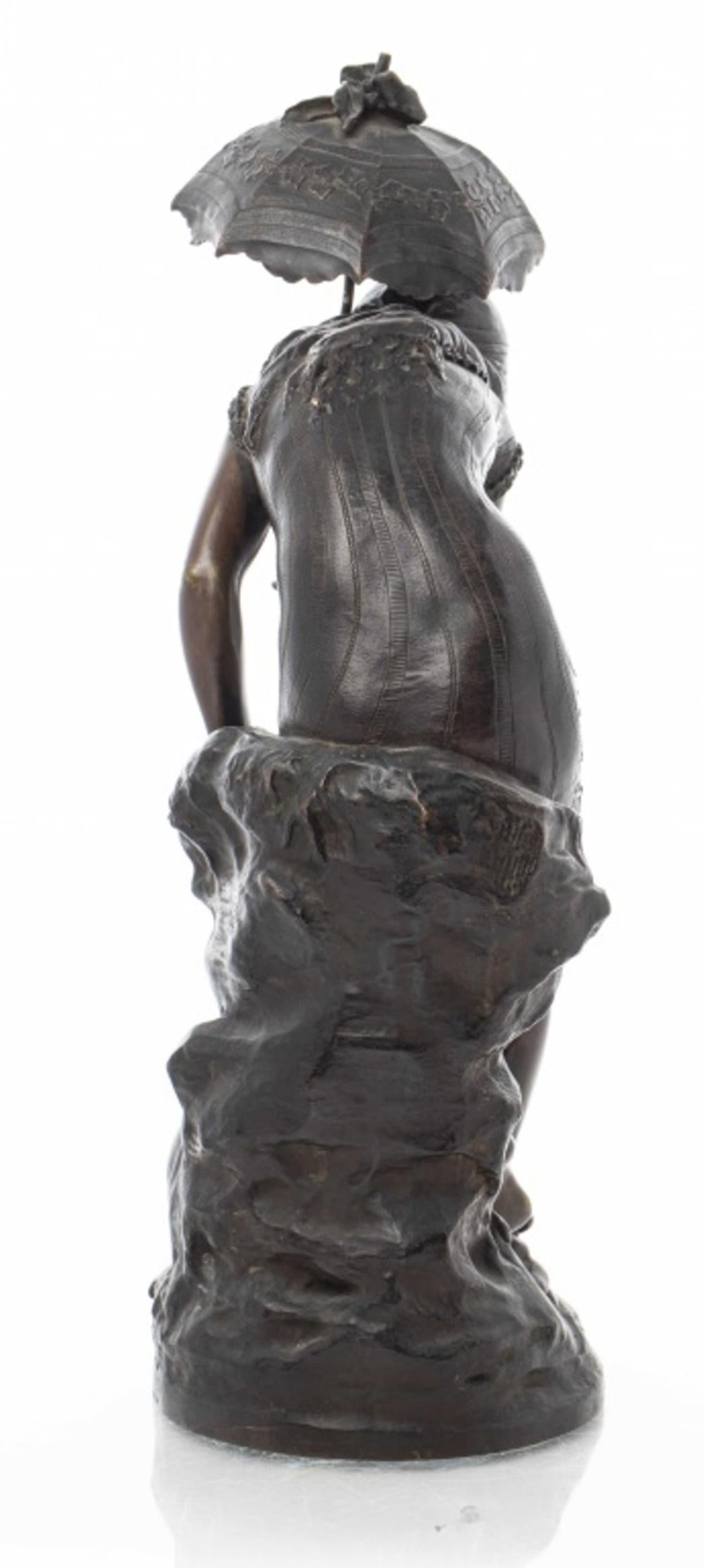 Sculpture en bronze « Fille avec parapluie » de Mathurin Moreau Bon état - En vente à New York, NY