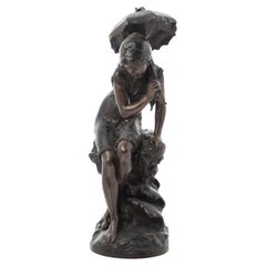 Mathurin Moreau "Girl with Umbrella" Bronze Sculpture
