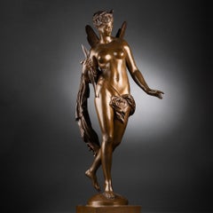 Mathurin Moreau : "Nymphe Fluviale" Bronze Patiné, Fonte Colin, Fin Xixème