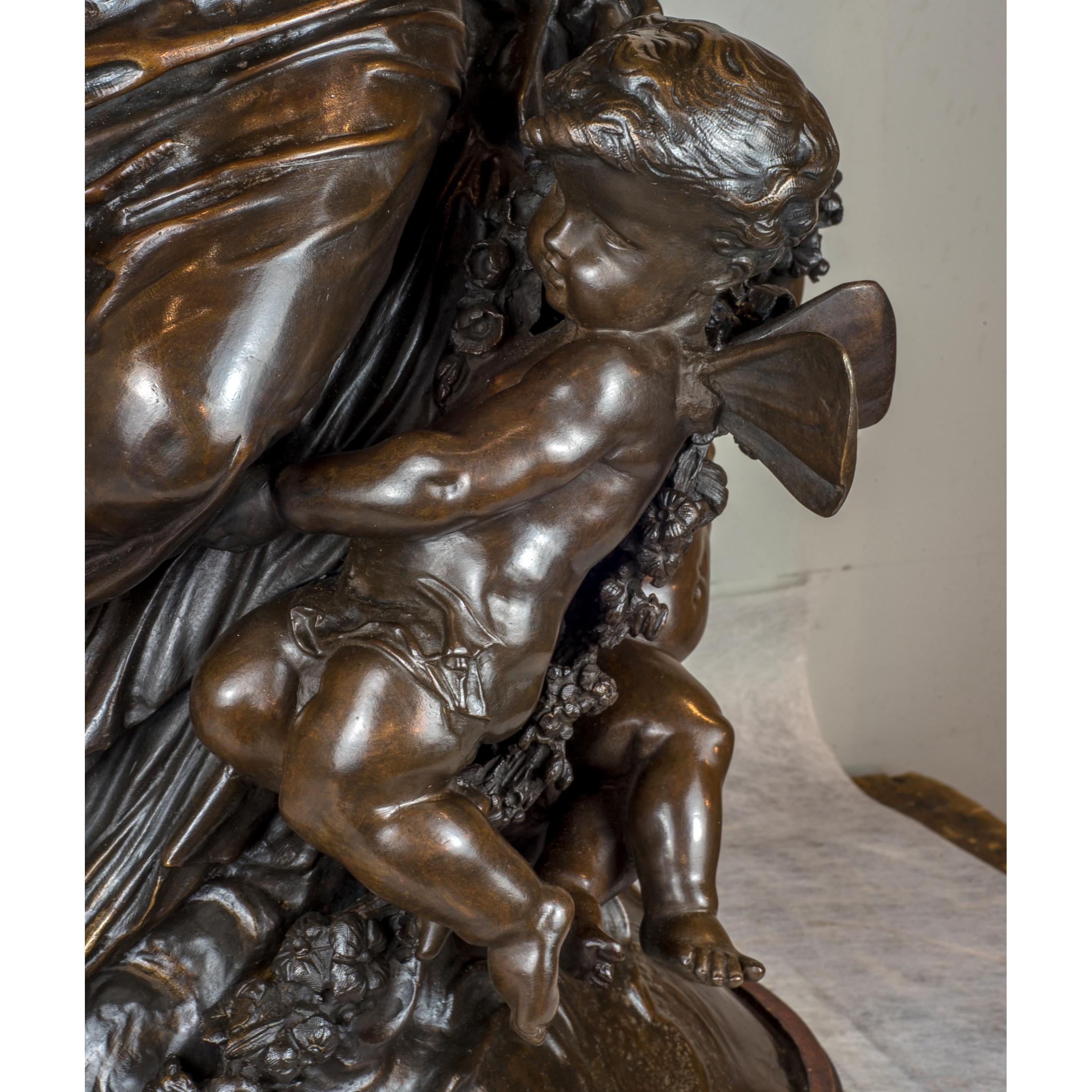 19th Century Mathurin Moreau Patinated Bronze Group of Angel and Cherub For Sale