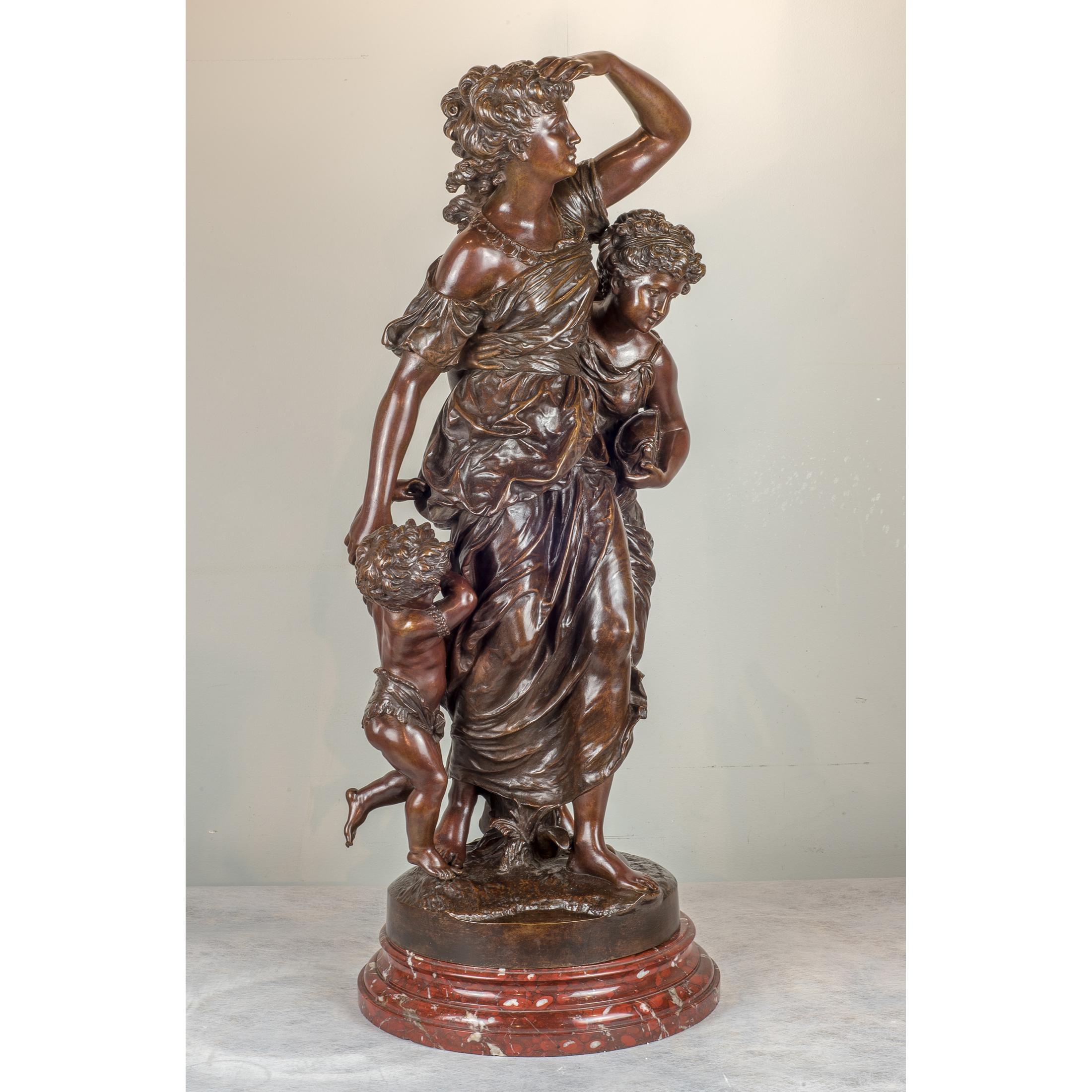 Fabulous patinated bronze sculpture of a mother with her children on rouge marble base. Signed: ‘Mat. Moreau, hors concours’.

Artist: Mathurin Moreau (1822-1912) 
Origin: French
Dimension: 31 1/2 in. x 15 in.
 
