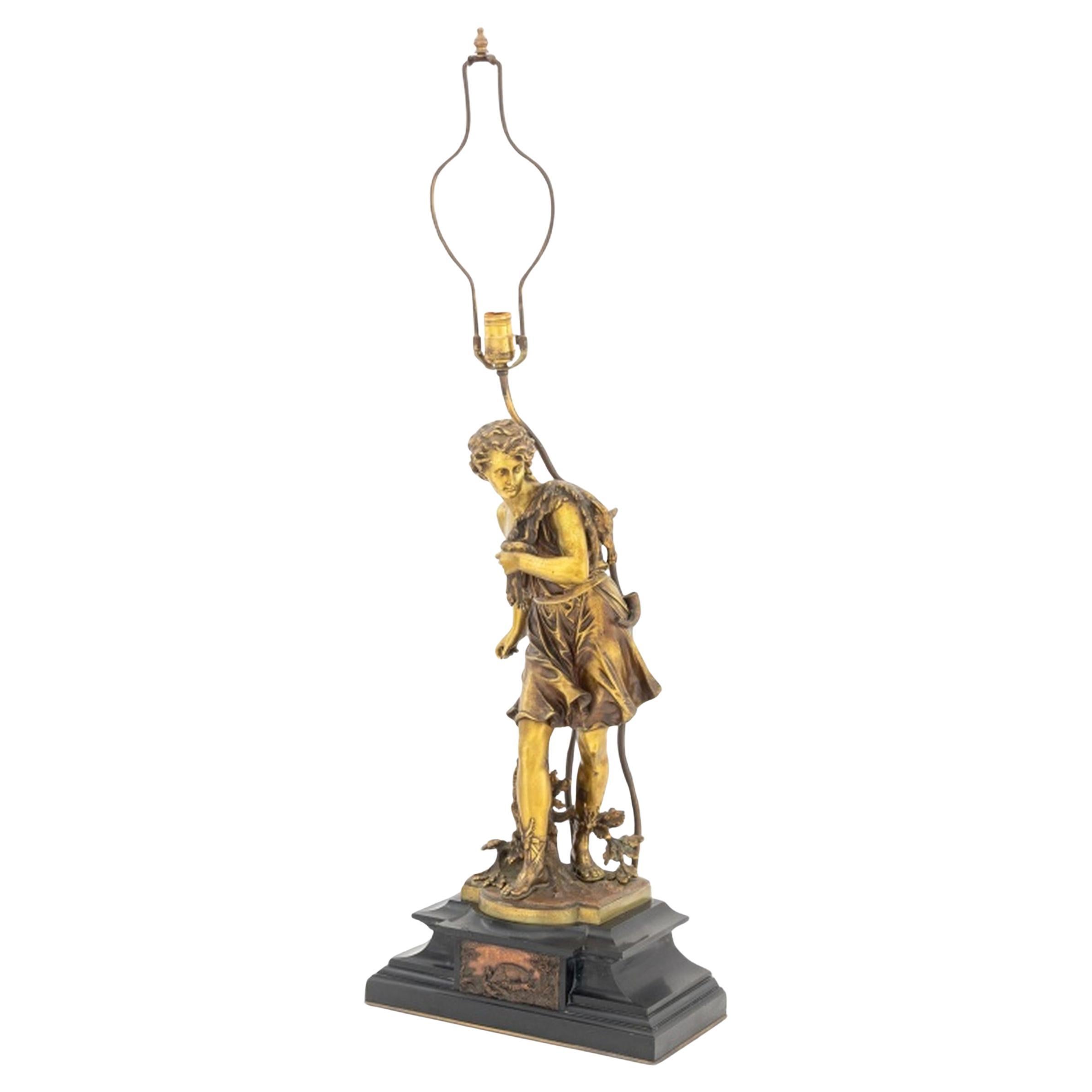 Mathurin Moreau "Return from the Hunt" Bronze Lamp For Sale